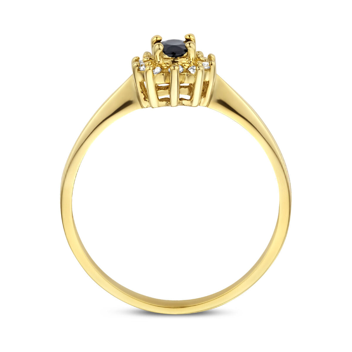 Ring saffier en zirkonia halo 14K geelgoud