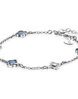 ZINZI zilveren schakel armband met twee zilveren en drie blauwe klavers 16-19cm ZIA2582