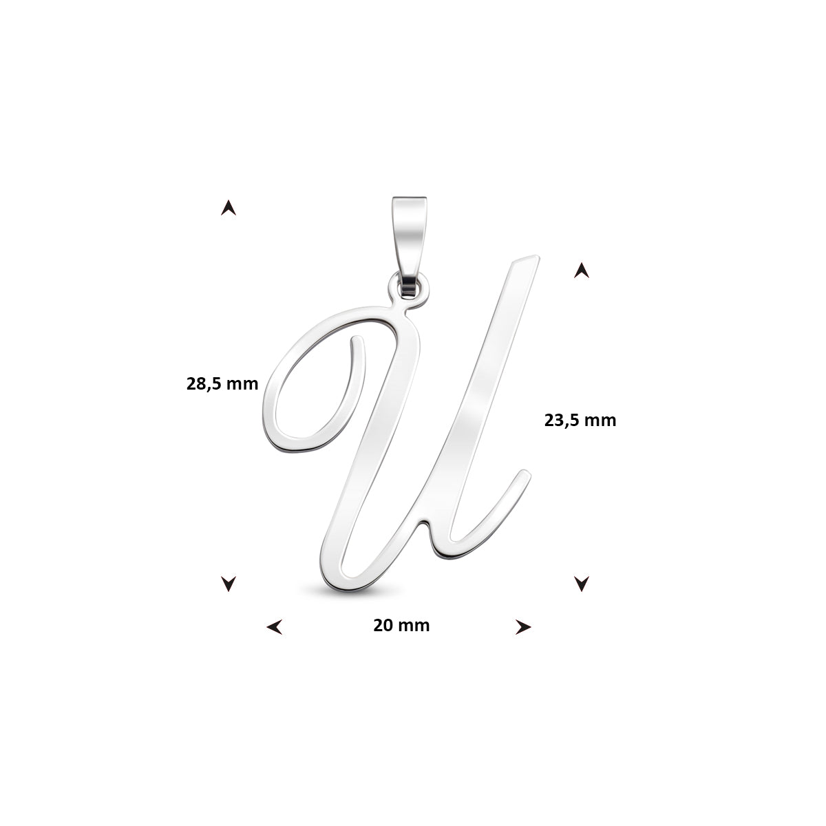 Hanger sierletter U 23,5 mm zilver #Letter_U