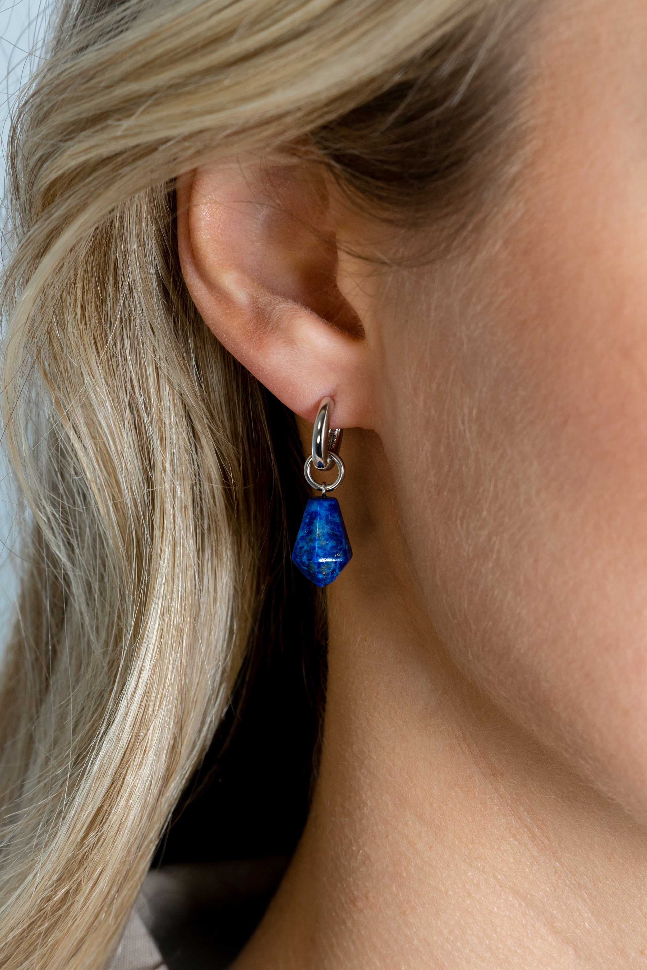 ZINZI zilveren oorbedels in kegelvorm met lapis lazuli edelstenen ZICH2256L 19mm (zonder Oorbedels)