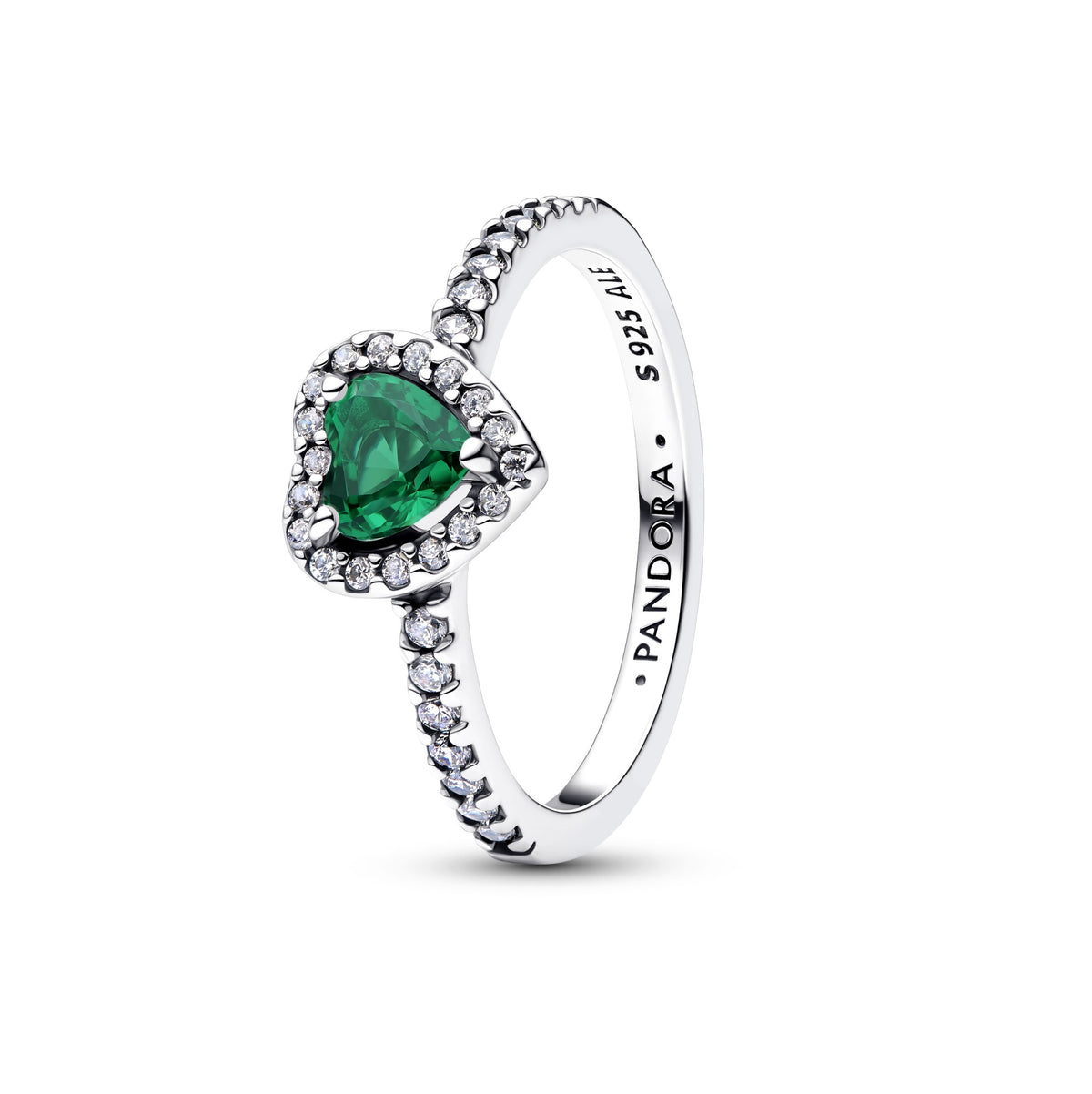 Pandora Verhoogd Koninklijk Groen Hartring zilver