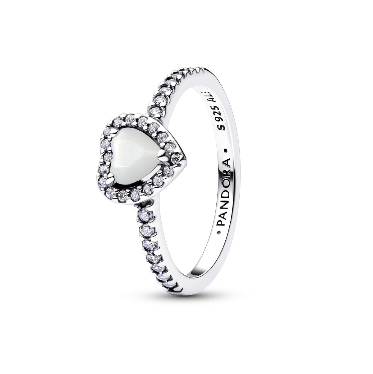 Pandora Verhoogd Wit Hartring zilver