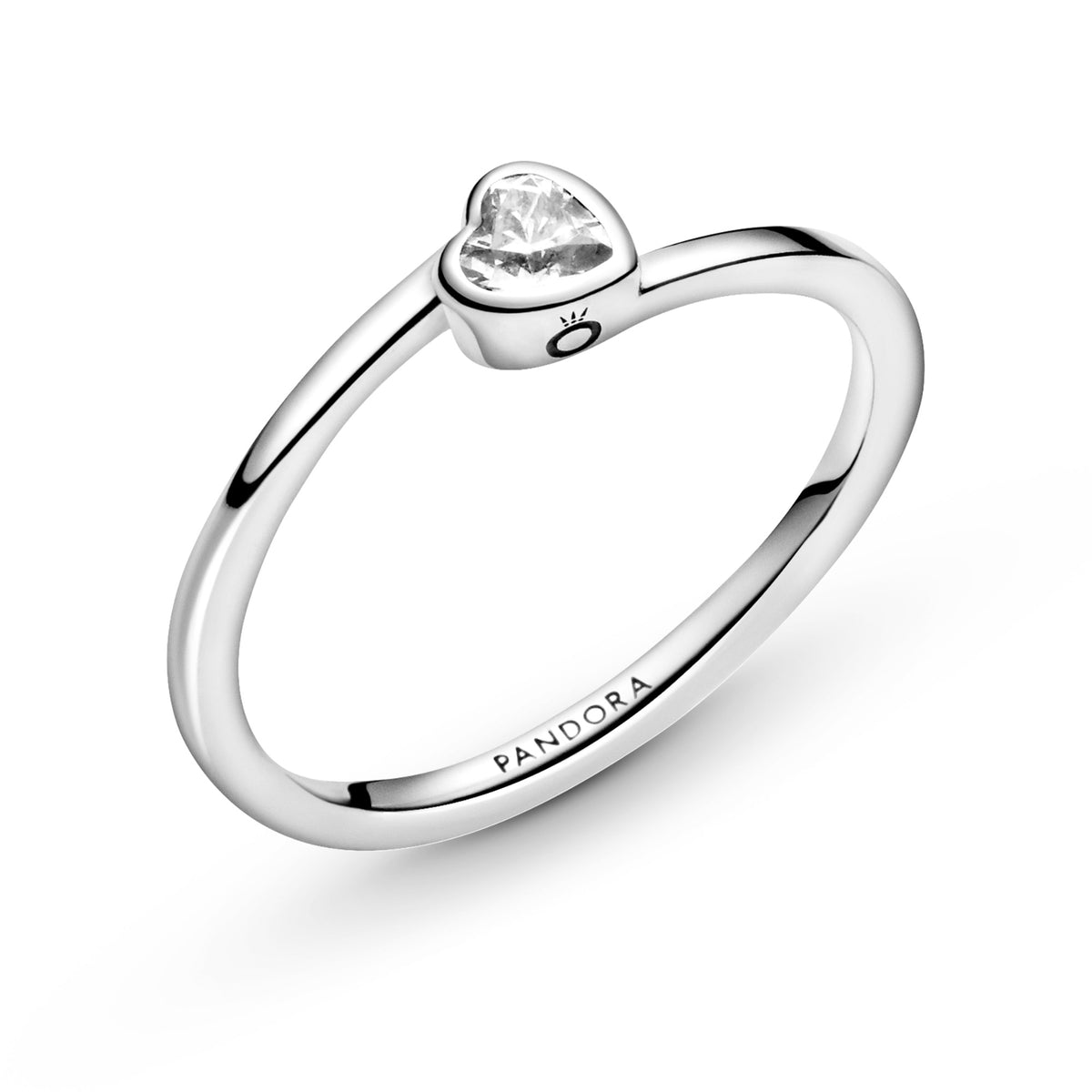 Pandora Clear Tilted Heart Solitaire Ring zilver 199267C02