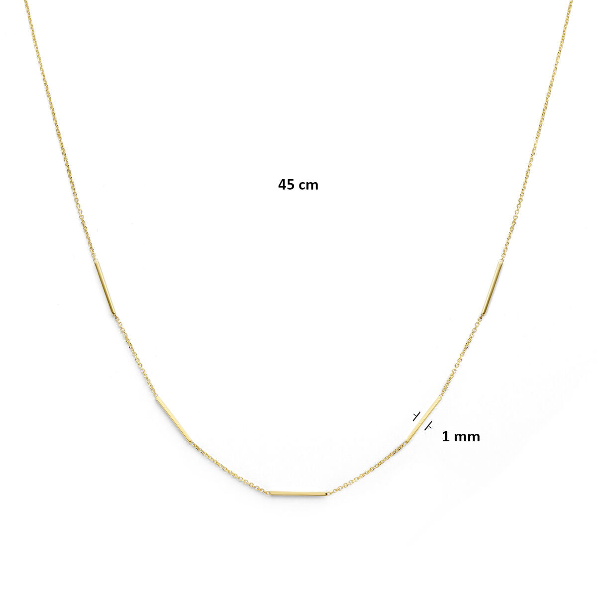 Fantasy Collection Collier buisjes 1 mm 45 cm 14K geelgoud