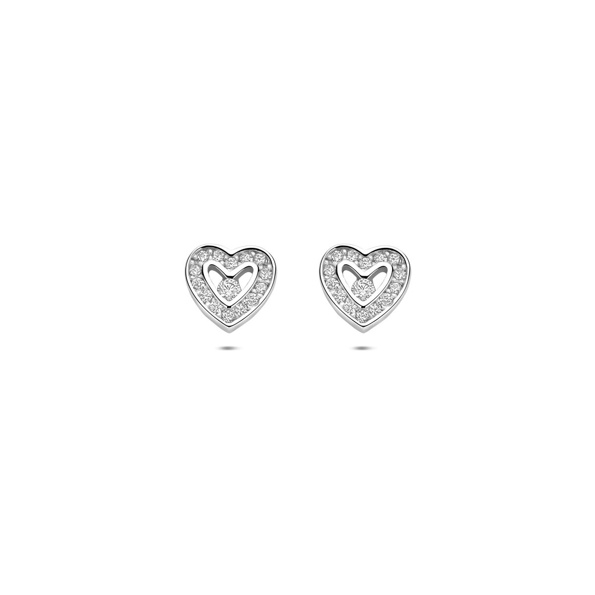 Zilveren gerhodineerde oorknoppen hartjes zirkonia 6,5 mm - 1341358