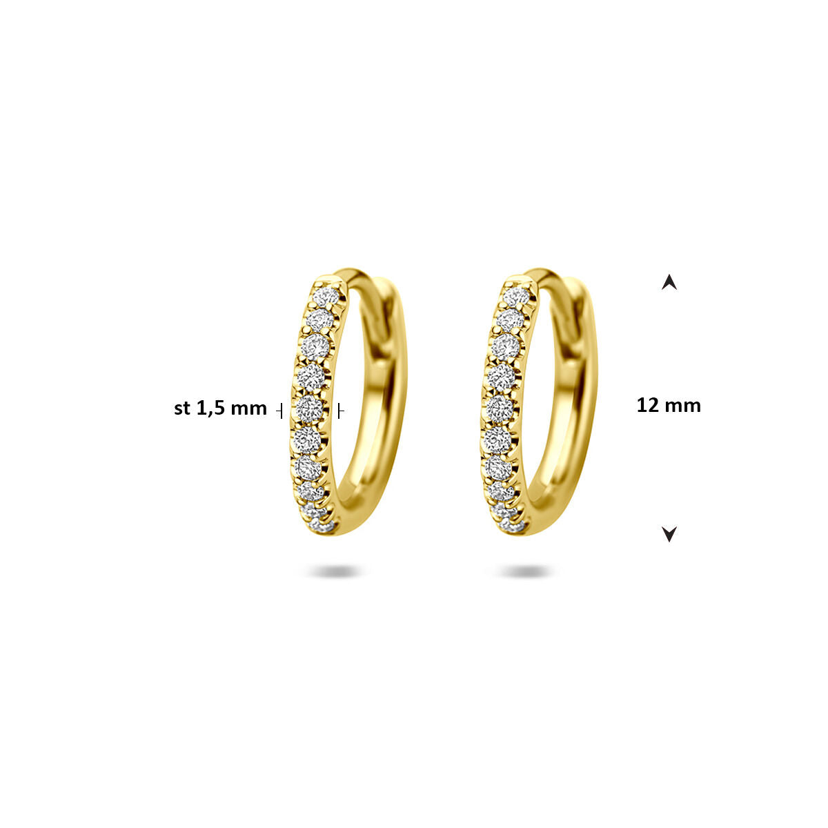 Fantasy Collection Oorbellen lab grown diamant 0.14ct (2x 0.07ct) g vs 12 mm 14K geelgoud