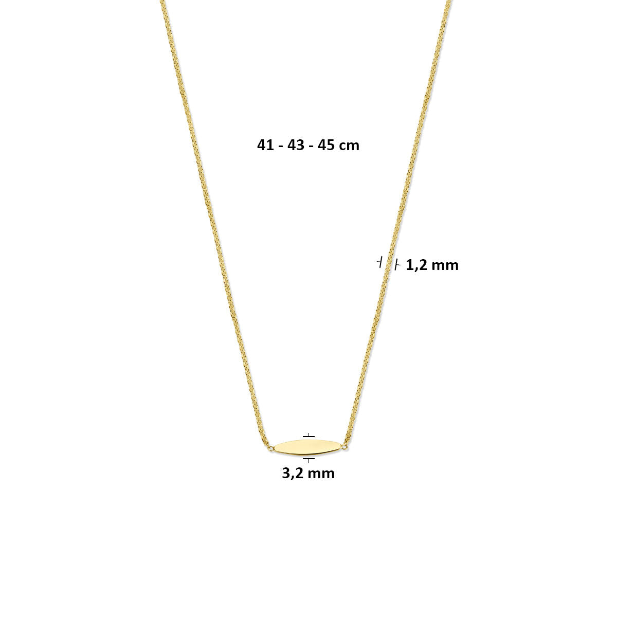 Collier 9K geelgoud 41 - 43 - 45 cm 3.2 mm