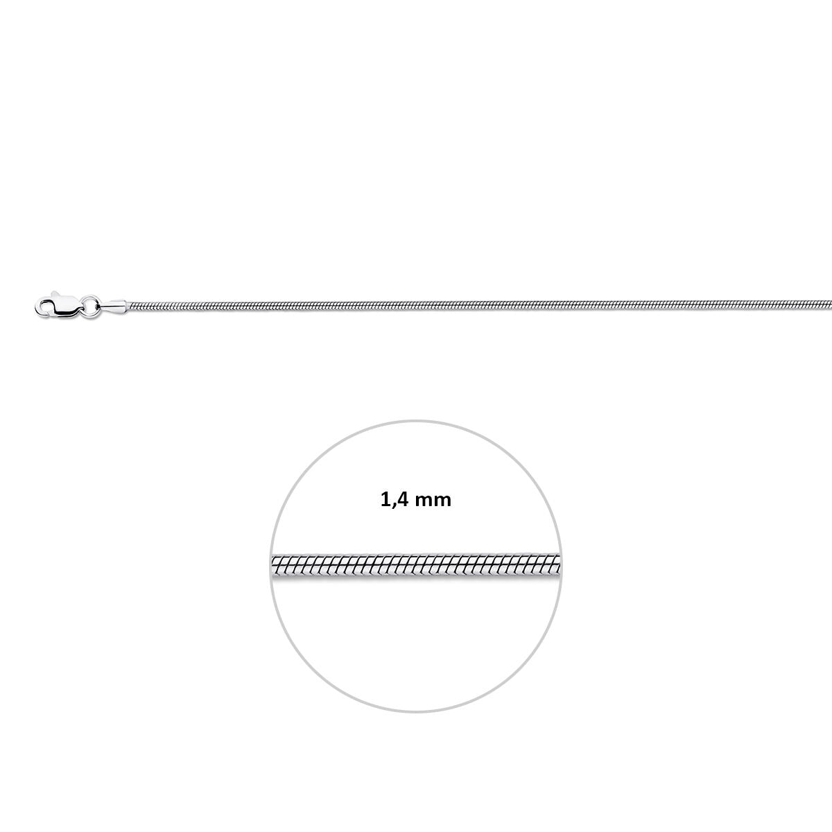 Fantasy Collection Slang rond 1,4 mm zilver gerhodineerd