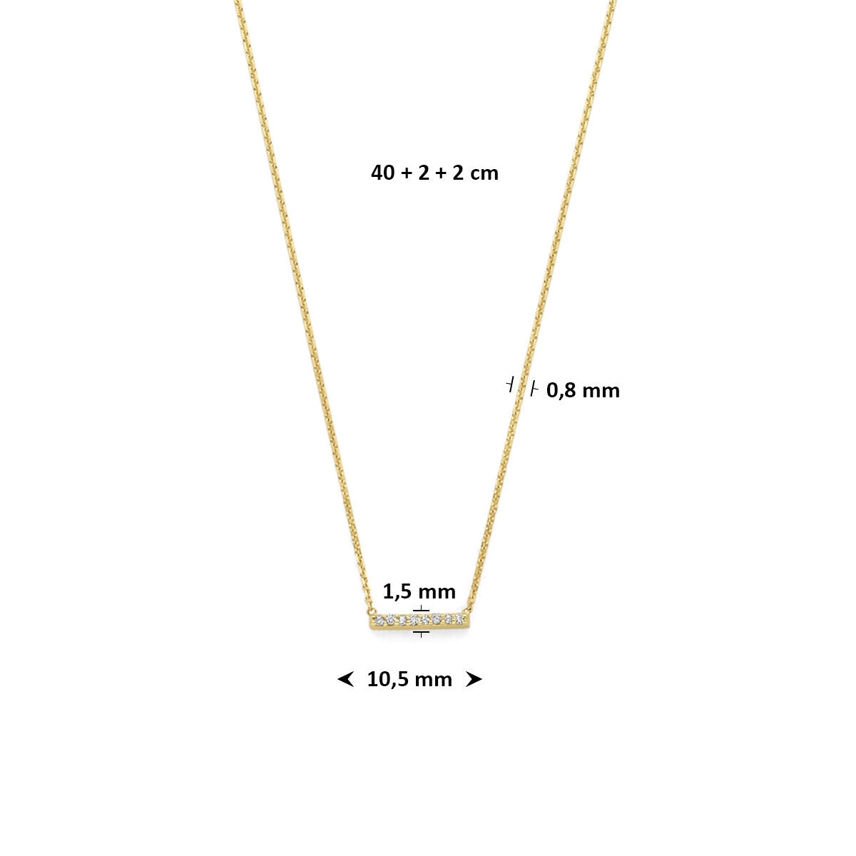 Collier lab grown diamant 0.04ct f vs 14K geelgoud 40 + 2 + 2 cm