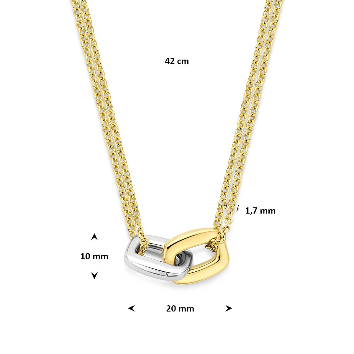 Fantasy Collection Collier rechthoekjes 42 cm 14K bicolor goud geel/wit
