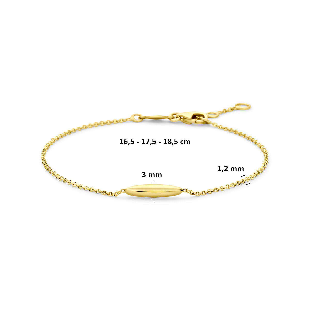 Armband 9K geelgoud 16,5 - 17,5 - 18,5 cm 3 mm