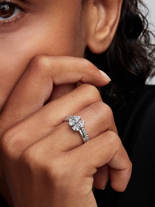 Pandora Sprankelende Klavertjevier Deelbare Ring zilver - 194507C01