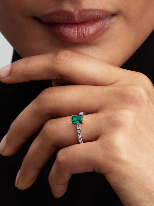 Pandora Rechthoekige Sprankelende Halo Ring zilver - 194506C01