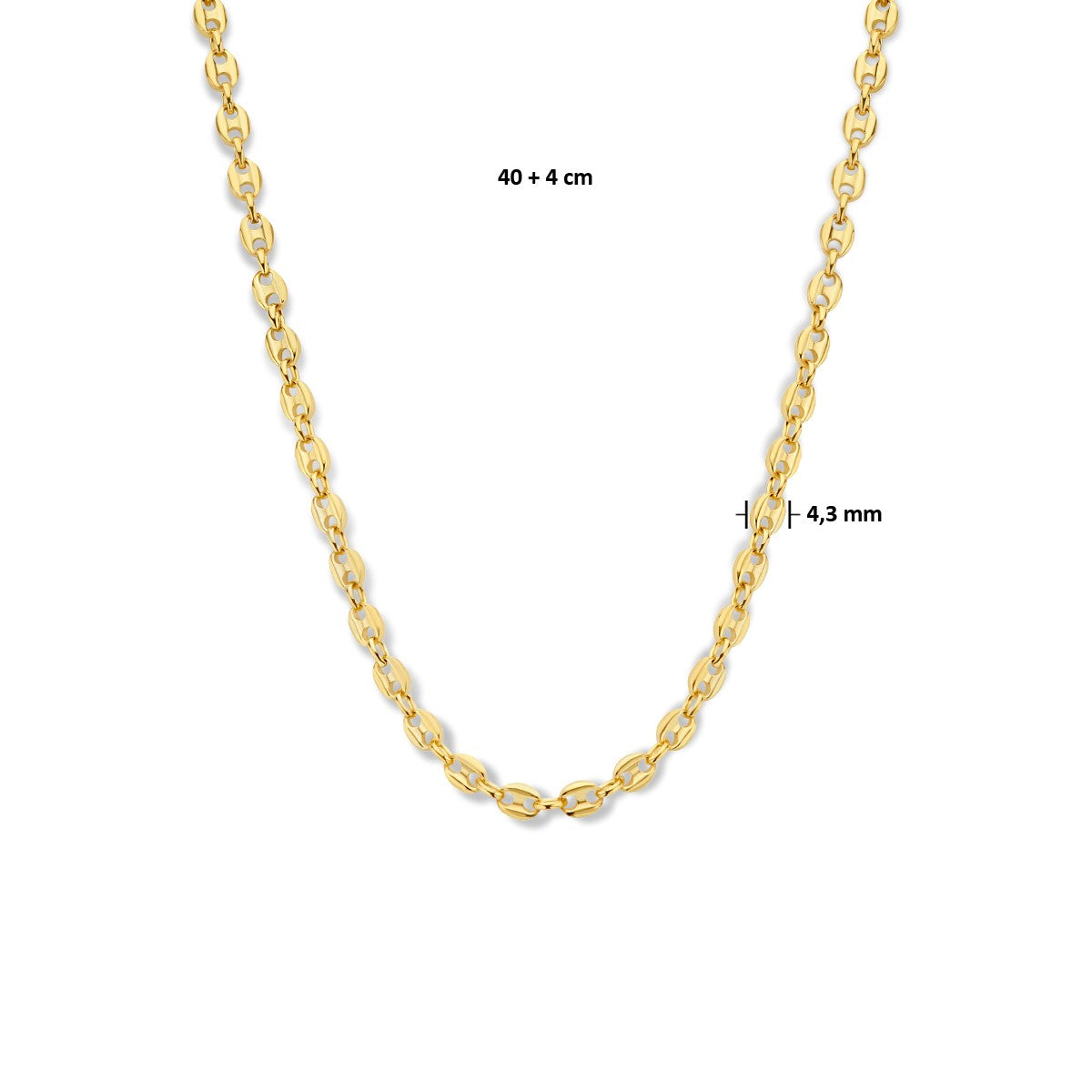 Zilver verguld (geel) collier 4,3 mm 40 + 4 cm 1 micron 2102172 - PansiteNederland.nl