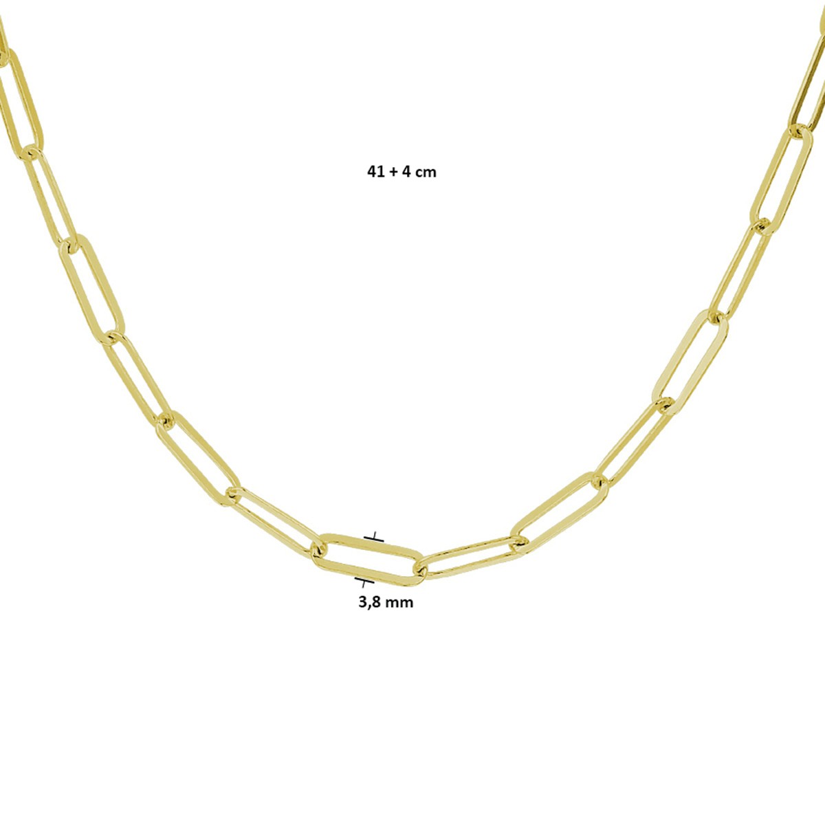 Collier paperclip 3,8 mm 41 + 4 cm 3 micron zilver verguld