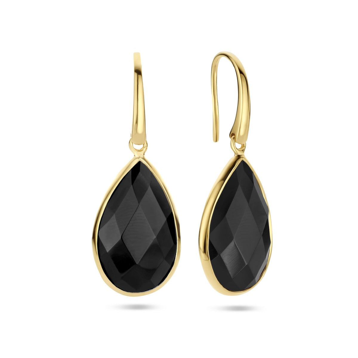Hangende oorbellen onyx franse haak zilver verguld