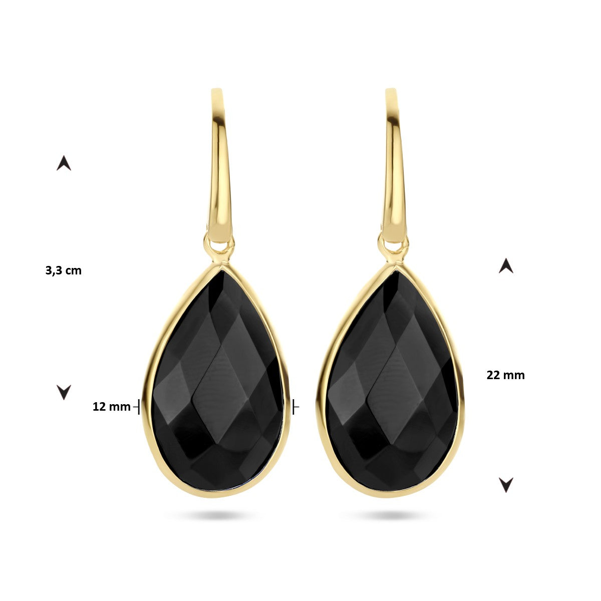 Hangende oorbellen onyx franse haak zilver verguld