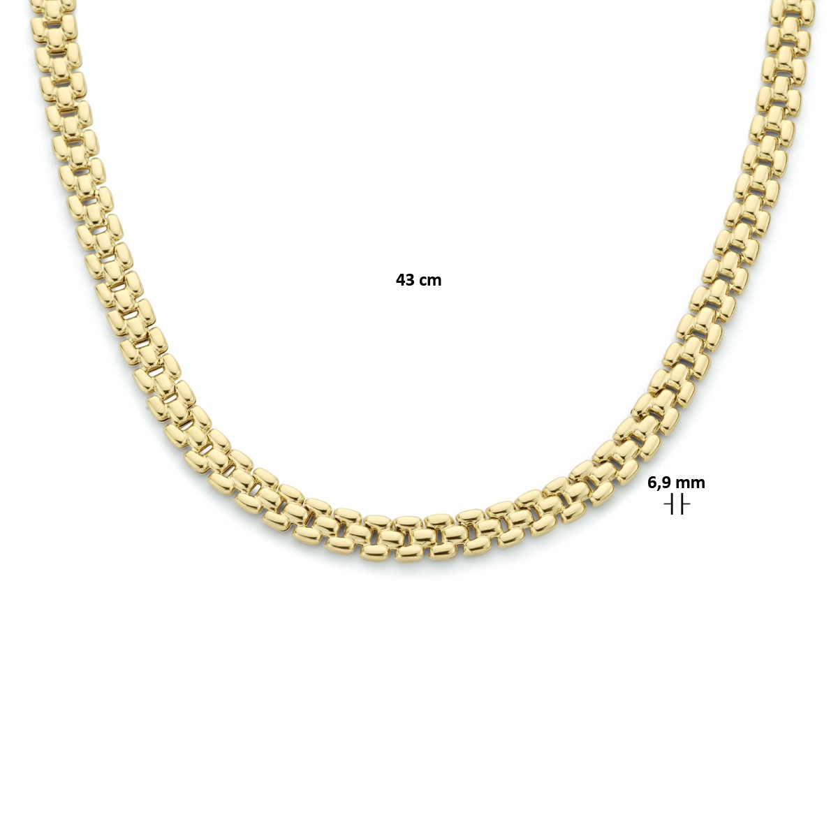 Collier panter 6,9 mm 43 cm 3 micron zilver verguld