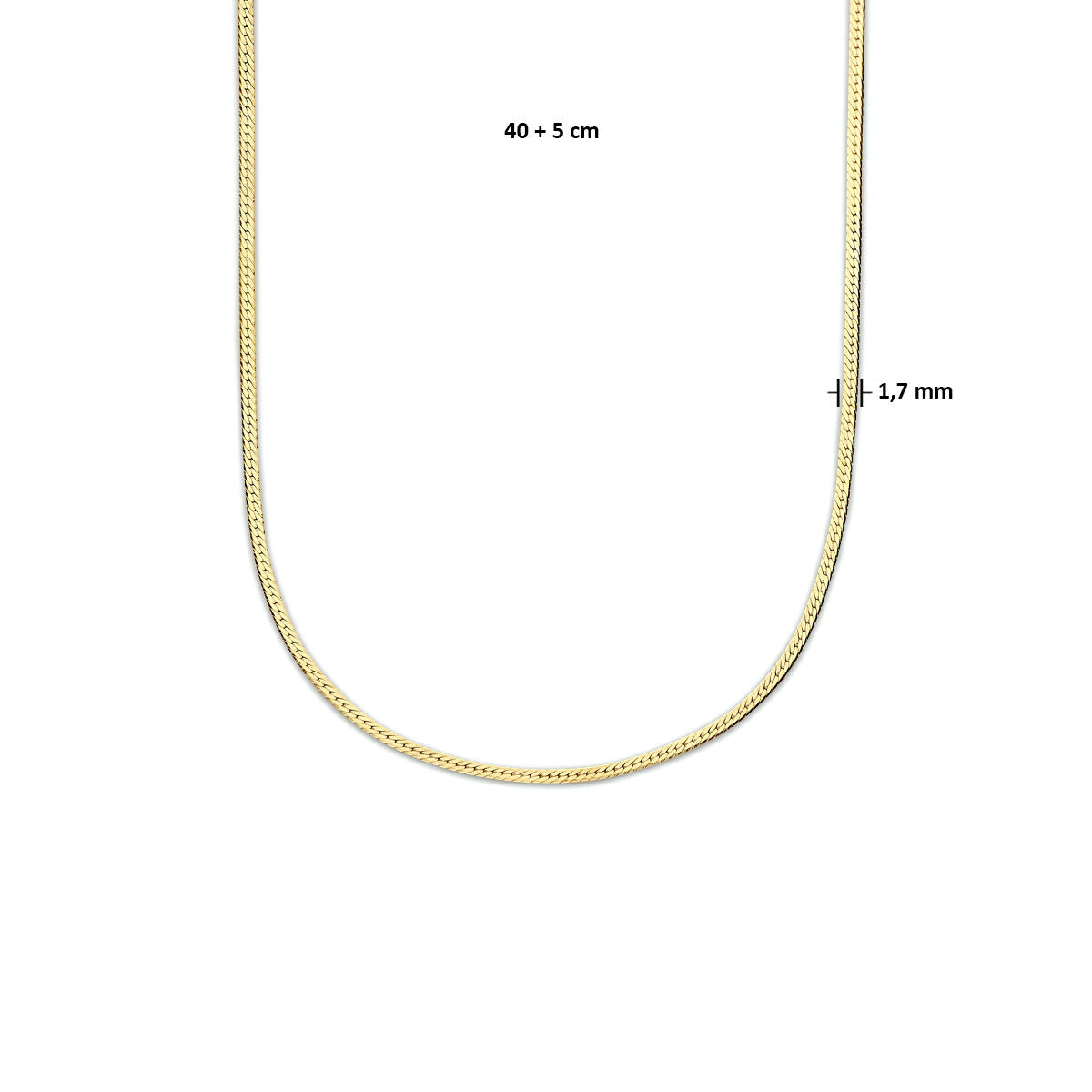 zilver verguld (geel) collier slang plat 1,7 mm 40 + 5 cm 3 micron 2103150 - PansiteNederland.nl