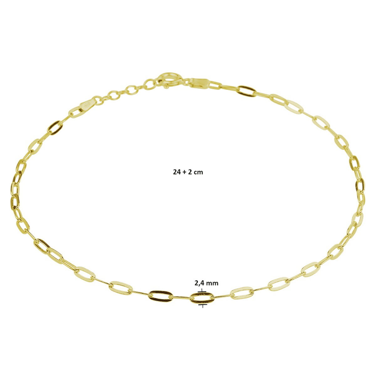 Enkelbandje anker 2,4 mm 24 + 2 cm 3 micron zilver verguld
