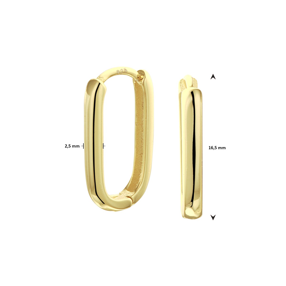 Oorbellen paperclip 1 micron 16,5 mm zilver verguld