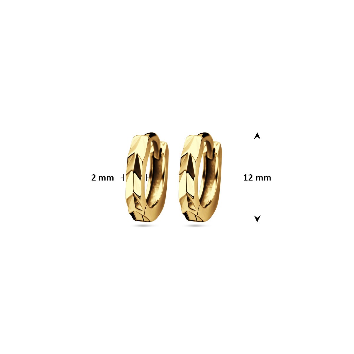 Oorbellen vlak 1 micron 12 mm zilver verguld