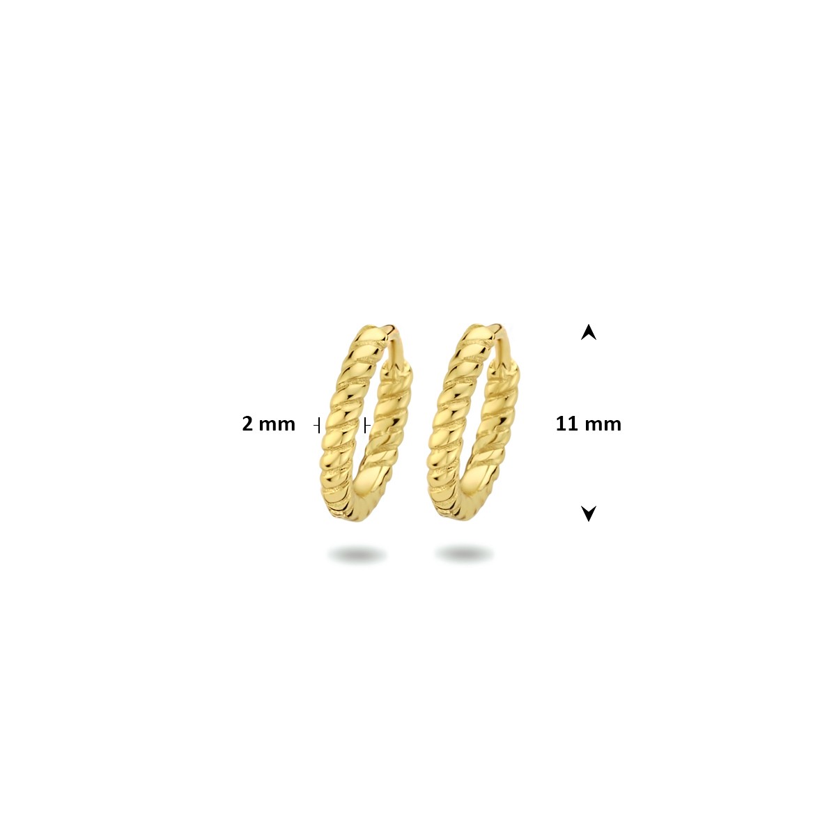 Oorbellen gedraaid 1 micron 11 mm zilver verguld