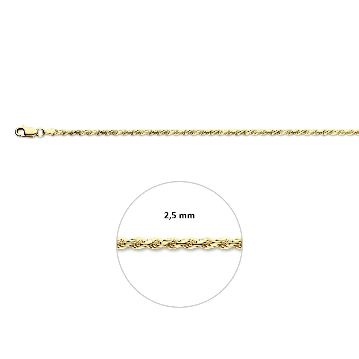 Armband koord 2,5 mm 3 micron zilver verguld