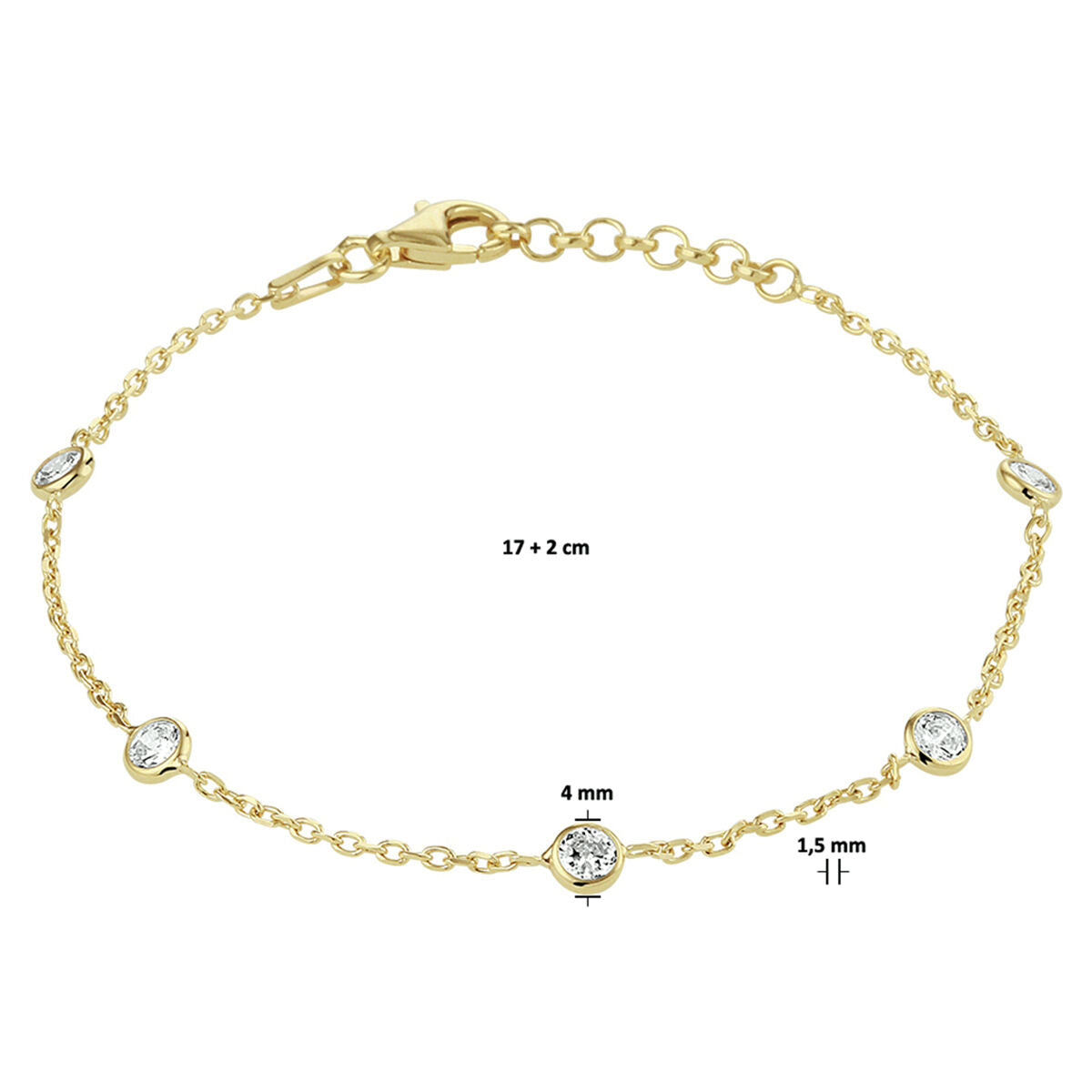 Zilver Verguld (Geel) Armband Zirkonia 17 + 2 Cm 3 Micron 2103332 - PansiteNederland.nl
