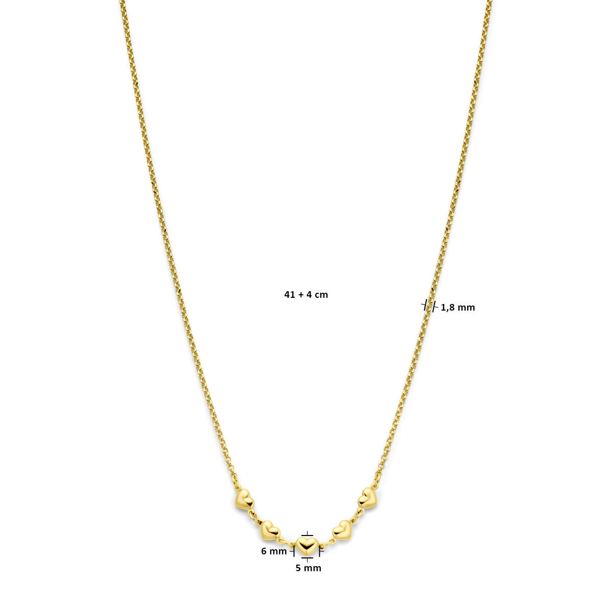 zilver verguld (geel) collier hartjes 41 + 4 cm 3 micron 2103526 - PansiteNederland.nl