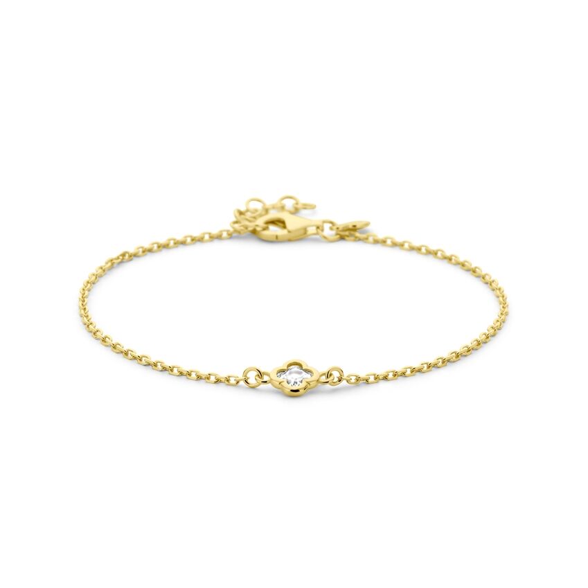 Zilver Verguld (Geel) Armband Klavertje Zirkonia 17 + 2 Cm 3 Micron 2103586 - PansiteNederland.nl
