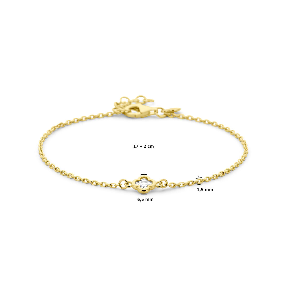 Zilver Verguld (Geel) Armband Klavertje Zirkonia 17 + 2 Cm 3 Micron 2103586 - PansiteNederland.nl