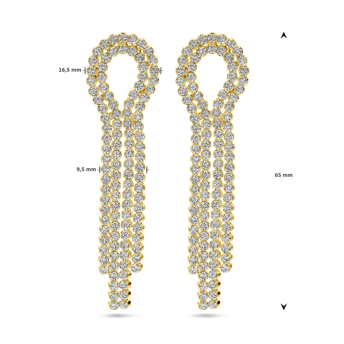 Hangende oorbellen zirkonia 1 micron zilver verguld
