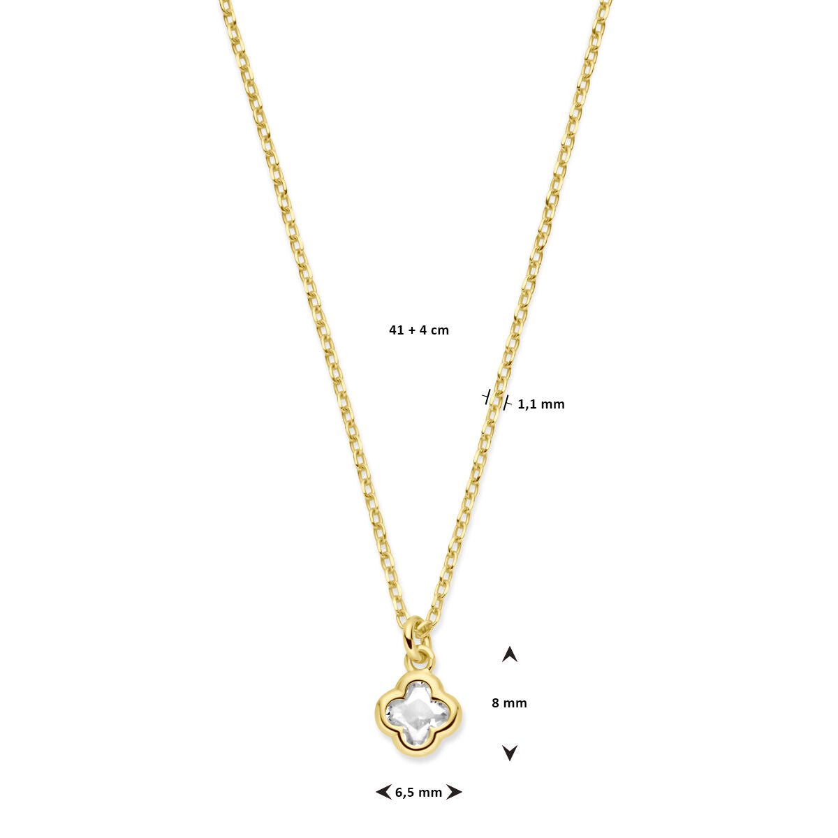 zilver verguld (geel) collier klavertje zirkonia 41 + 4 cm 3 micron 2103613 - PansiteNederland.nl