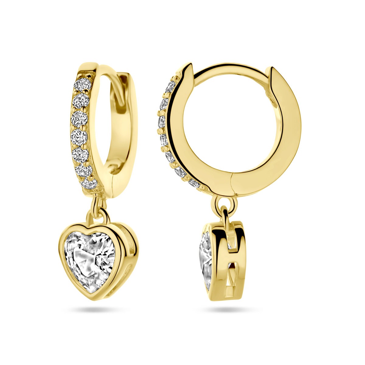Oorbellen hart zirkonia 20 mm 1 micron zilver verguld