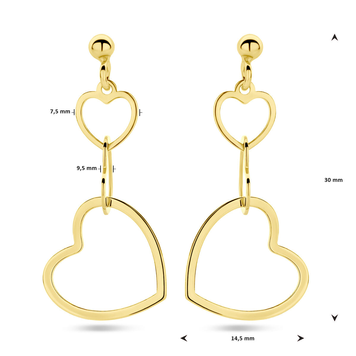 Zilver Verguld (Geel) Oorhangers Hartjes 1 Micron 2103660 - PansiteNederland.nl