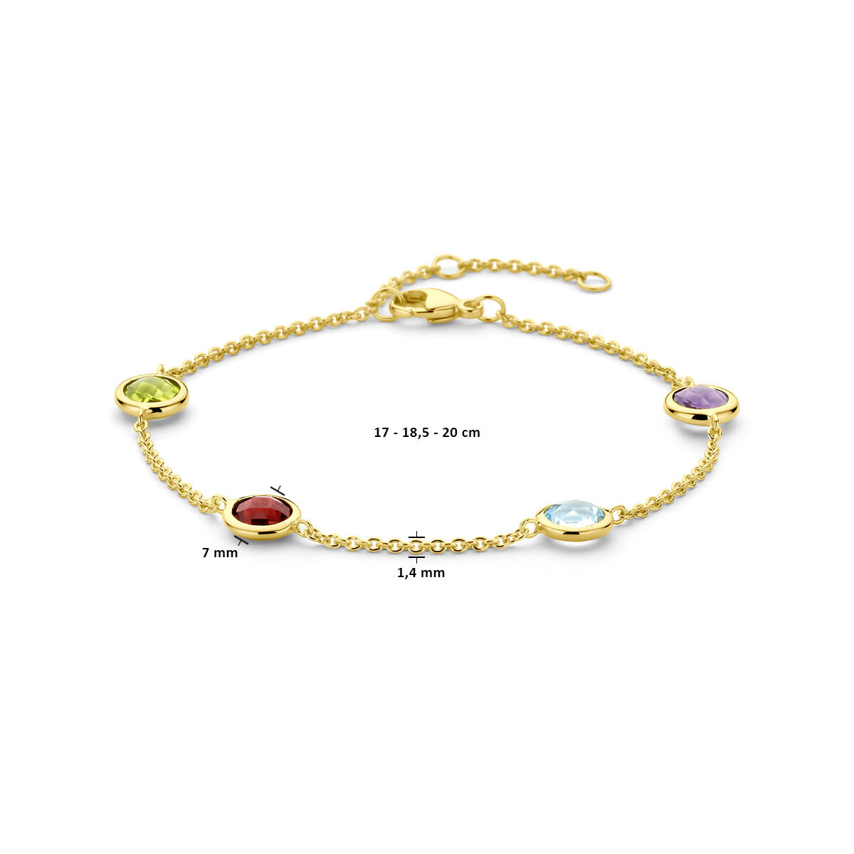 Zilver Verguld (Geel) Armband Kleurstenen 17 - 18,5 - 20 Cm 3 Micron 2103664 - PansiteNederland.nl