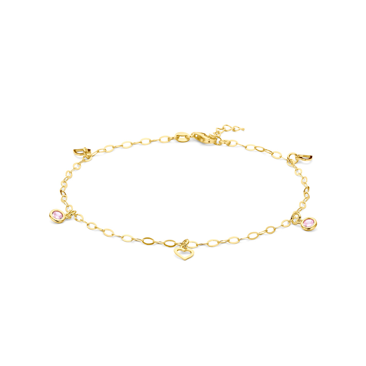 Enkelbandje hart en roze zirkonia 24 + 2 cm 3 micron zilver verguld (geel)