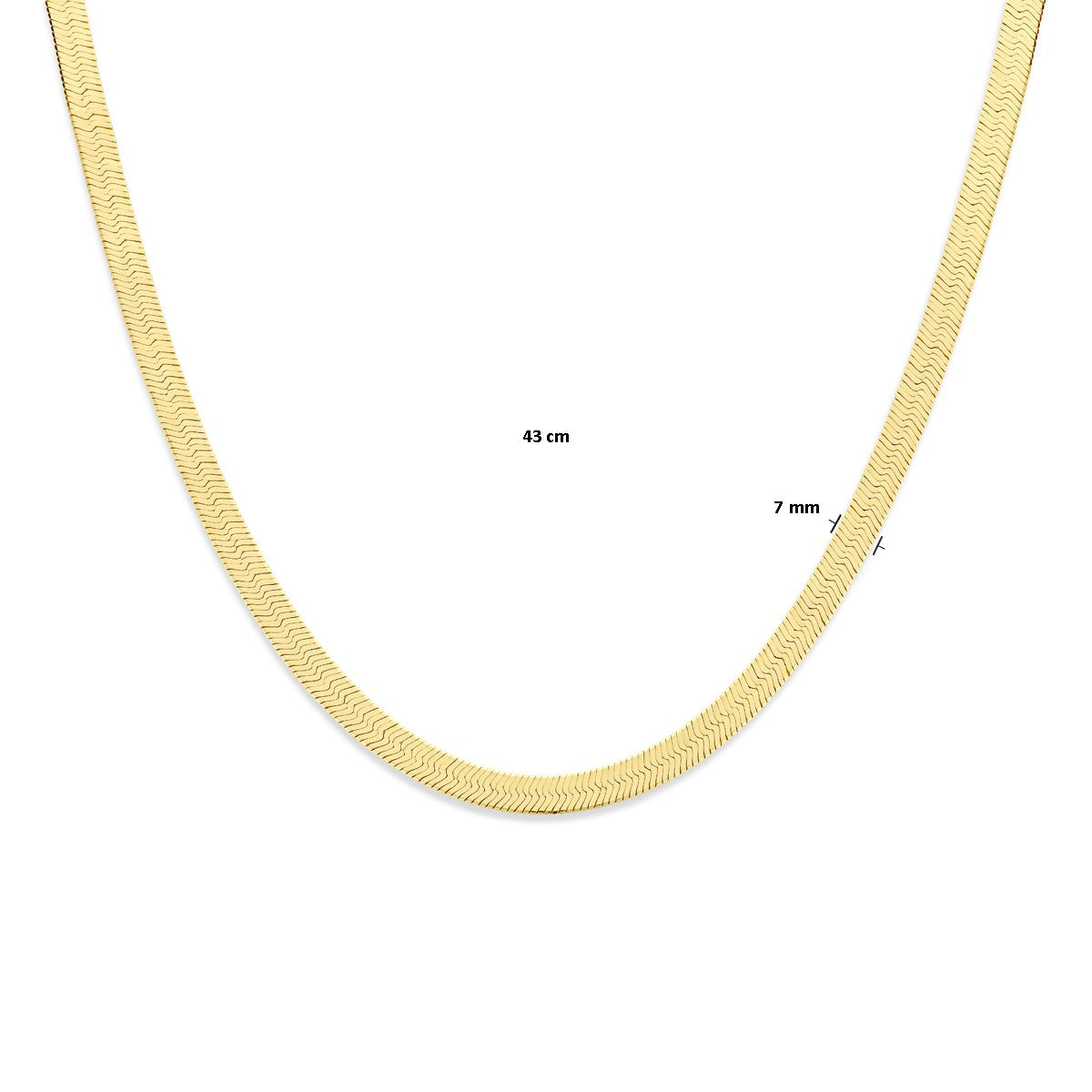 Collier slang plat 7 mm 43 cm 3 micron zilver verguld