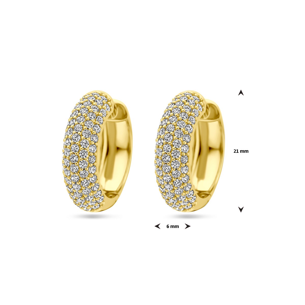 Oorbellen zirkonia 21 mm 1 micron zilver verguld