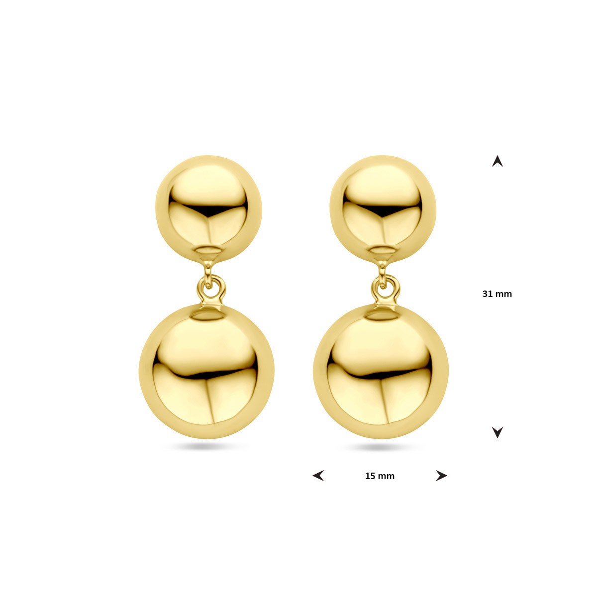 Hangende oorbellen half bol 31 mm 1 micron zilver verguld