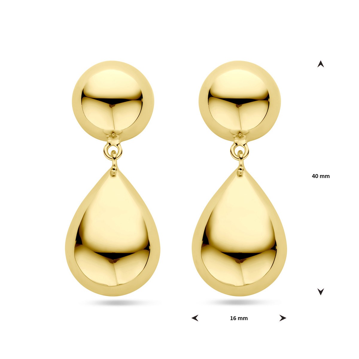 Hangende oorbellen half bol en druppel 40 mm 1 micron zilver verguld