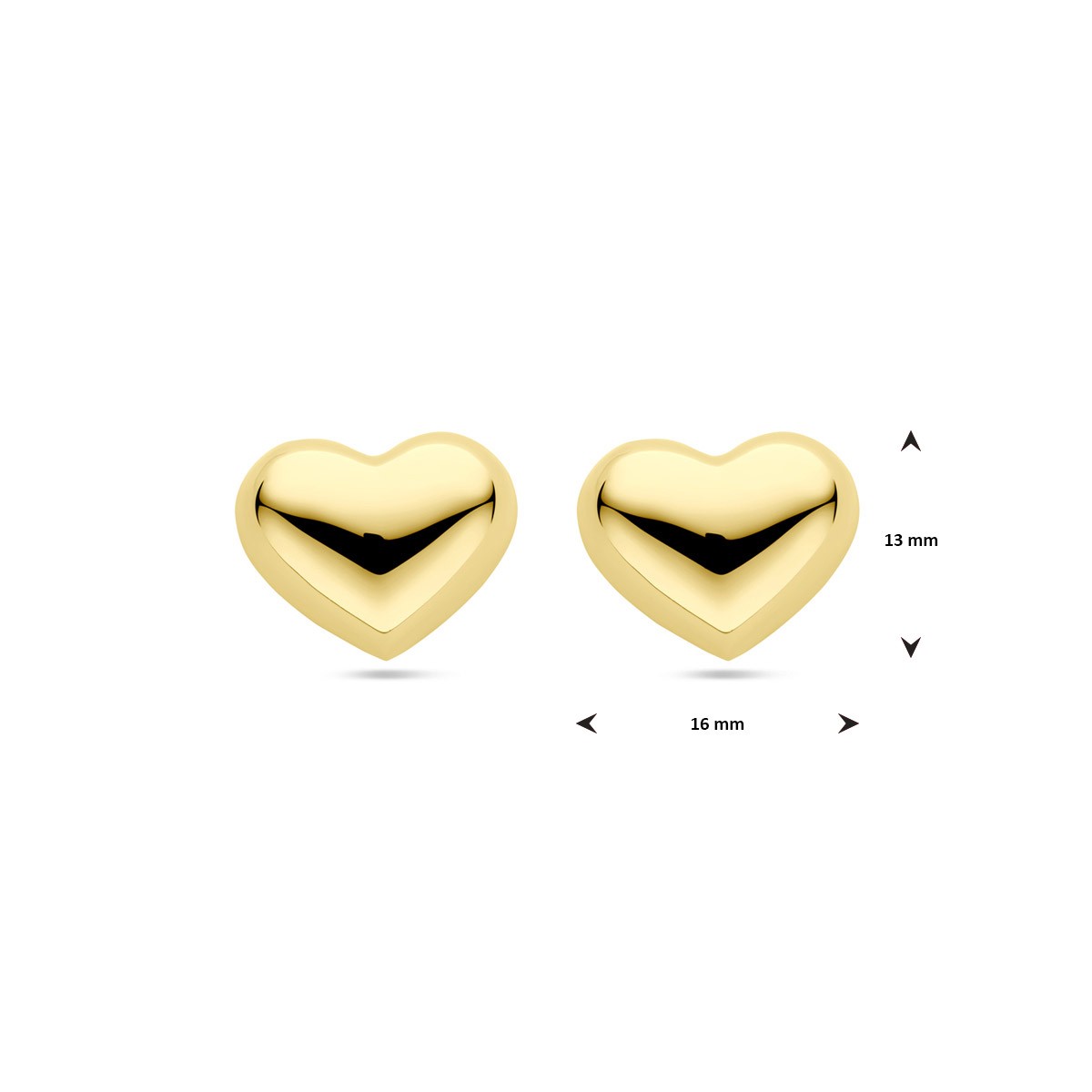 Oorbellen hartje 13 mm 1 micron zilver verguld