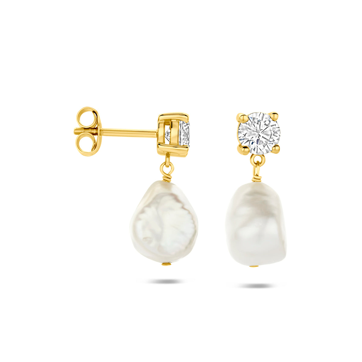 Fantasy Collection Oorhangers parel en zirkonia zilver verguld 19,5 mm 1 micron - afbeelding 3