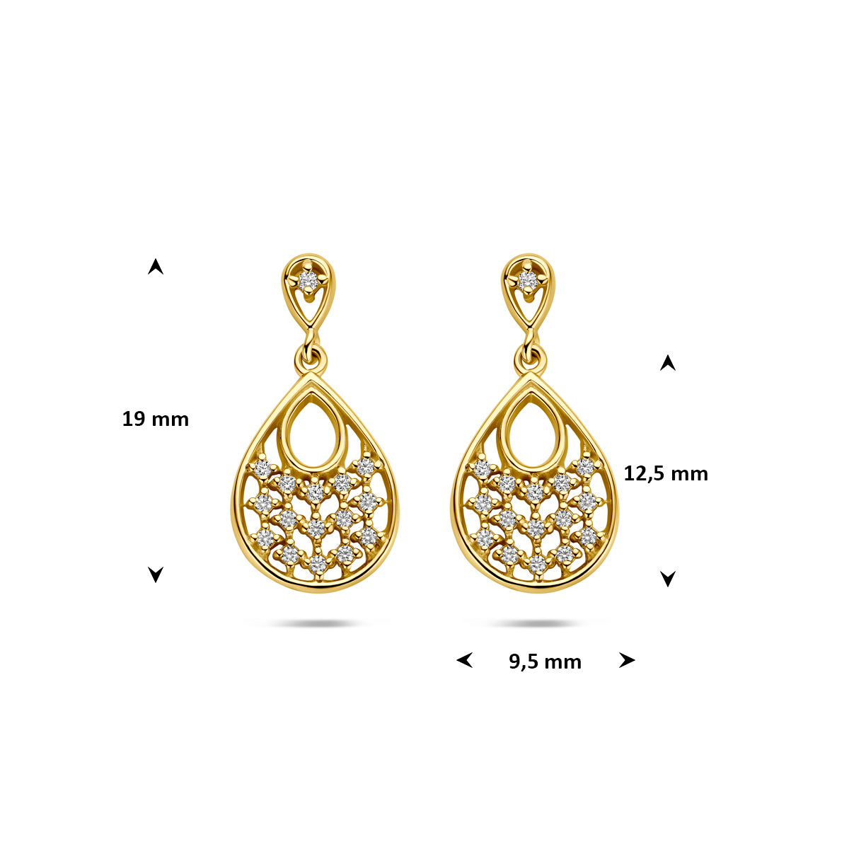 Oorhangers zirkonia 19 mm 1 micron zilver verguld