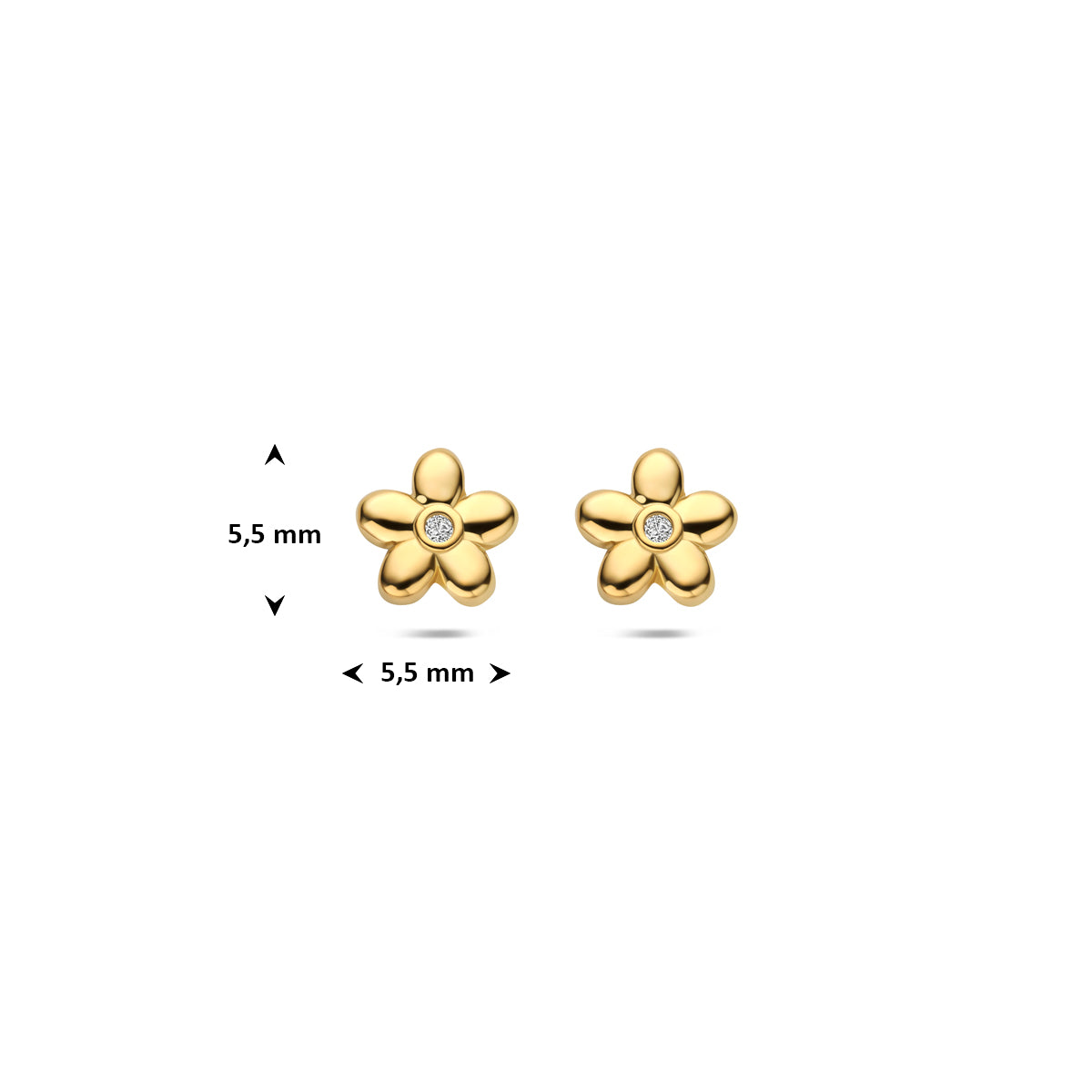 Oorknoppen bloem zirkonia 5,5 mm 1 micron zilver verguld