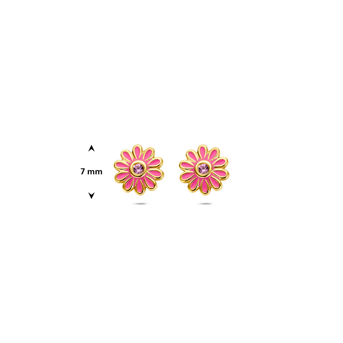 Fantasy Collection Oorknoppen emaille bloem roze zirkonia zilver verguld 7 mm 1 micron - afbeelding 4