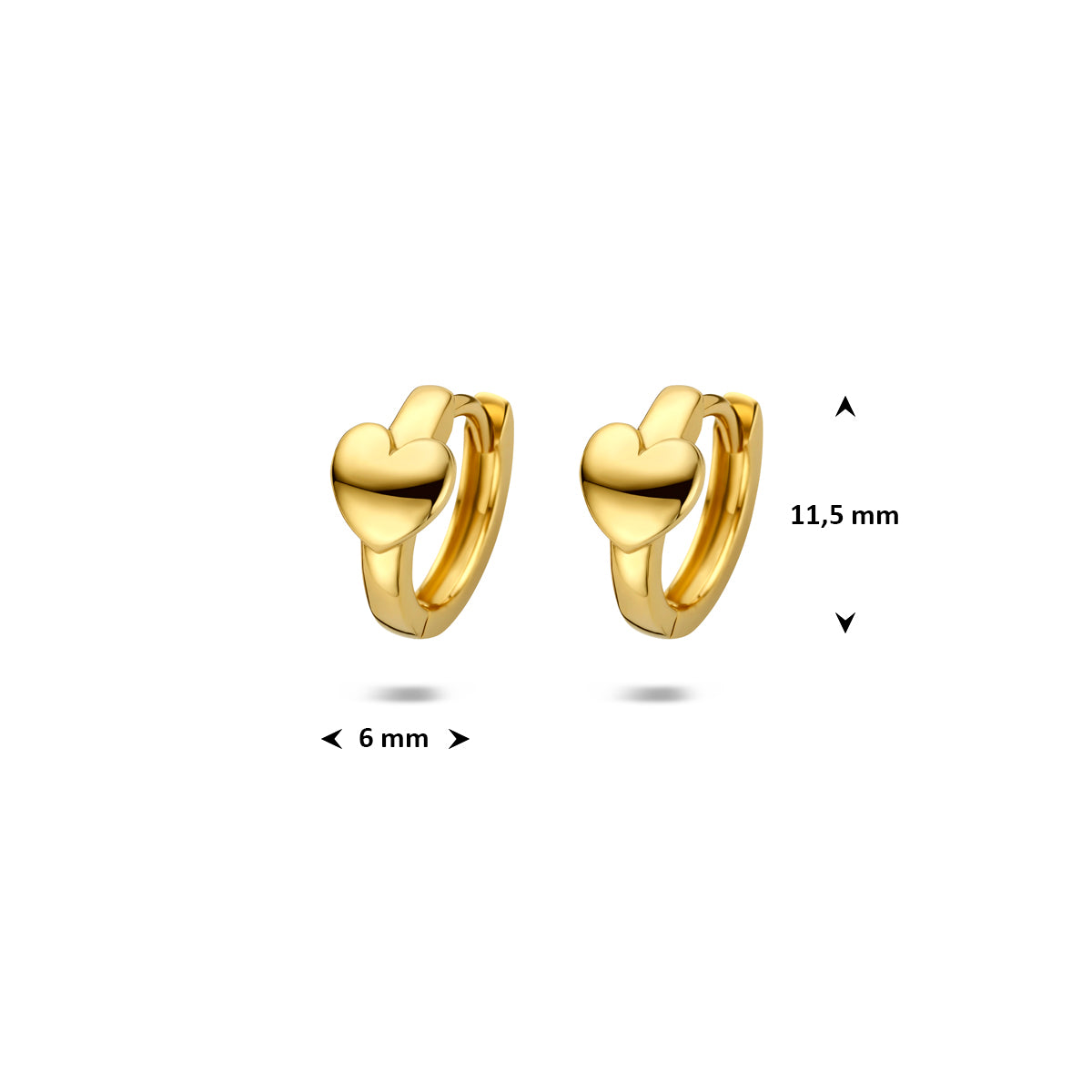 Klapoorringen hart 11,5 mm 1 micron zilver verguld