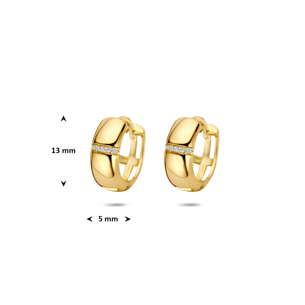 Klapoorringen zirkonia 13 mm 1 micron zilver verguld