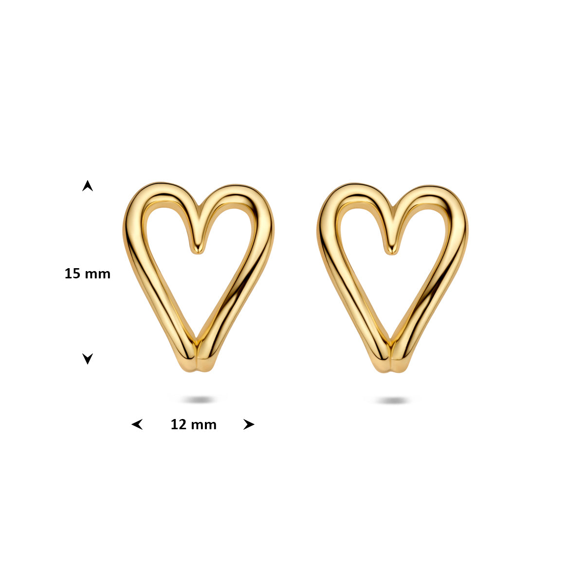 Oorknoppen hartje 15 mm 1 micron zilver verguld